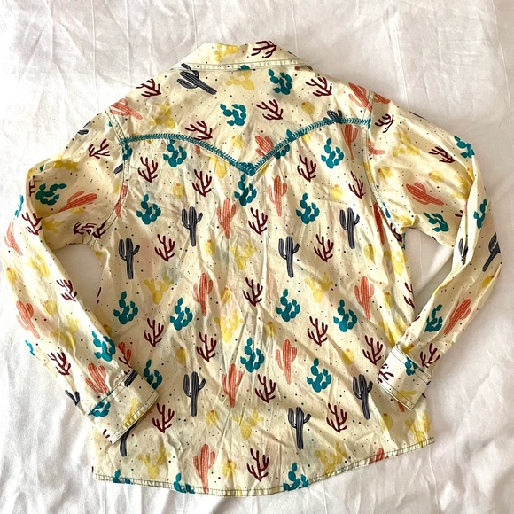 Wrangler Long Sleeve Western Shirt Snap Button Sz L 10 12 Girls Cactus Rodeo - Picture 5 of 7